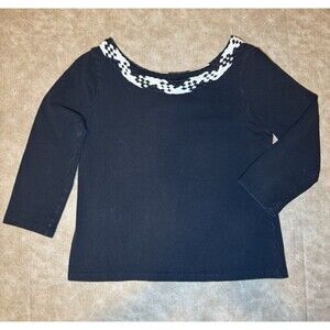 Women’s Peck & Peck Black 3/4 Sleeve Shirt Top Beaded MEDIUM